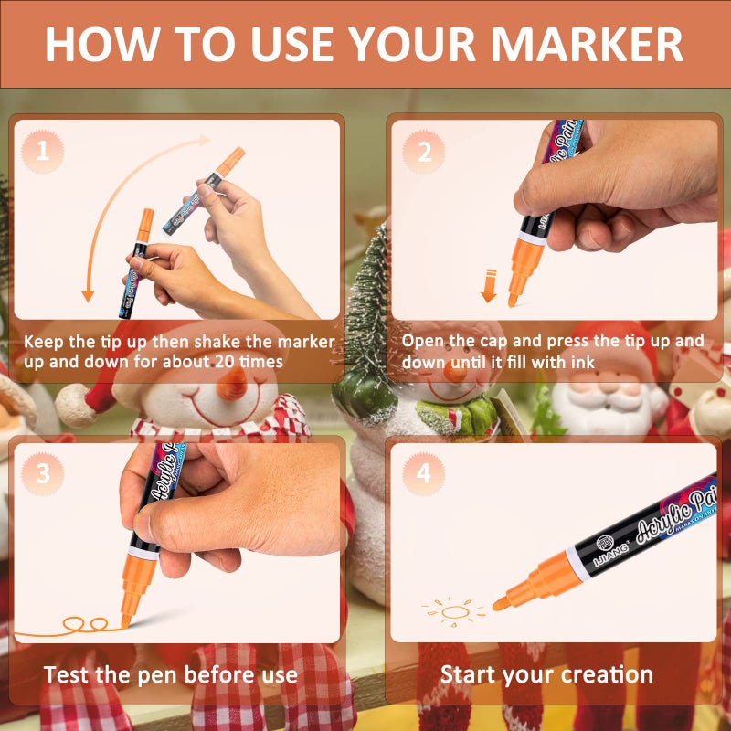 IJIANG Acrylic Paint Marker Pens-24 Colors Permanent Oil Based Acrylic Paint Pen, Medium Tip, Quick Dry and Waterproof Assorted Color Paint Pen for Metal, Wood, Plastic, Stone, Mugs, Canvas, Glass, Art Craft - Image 3